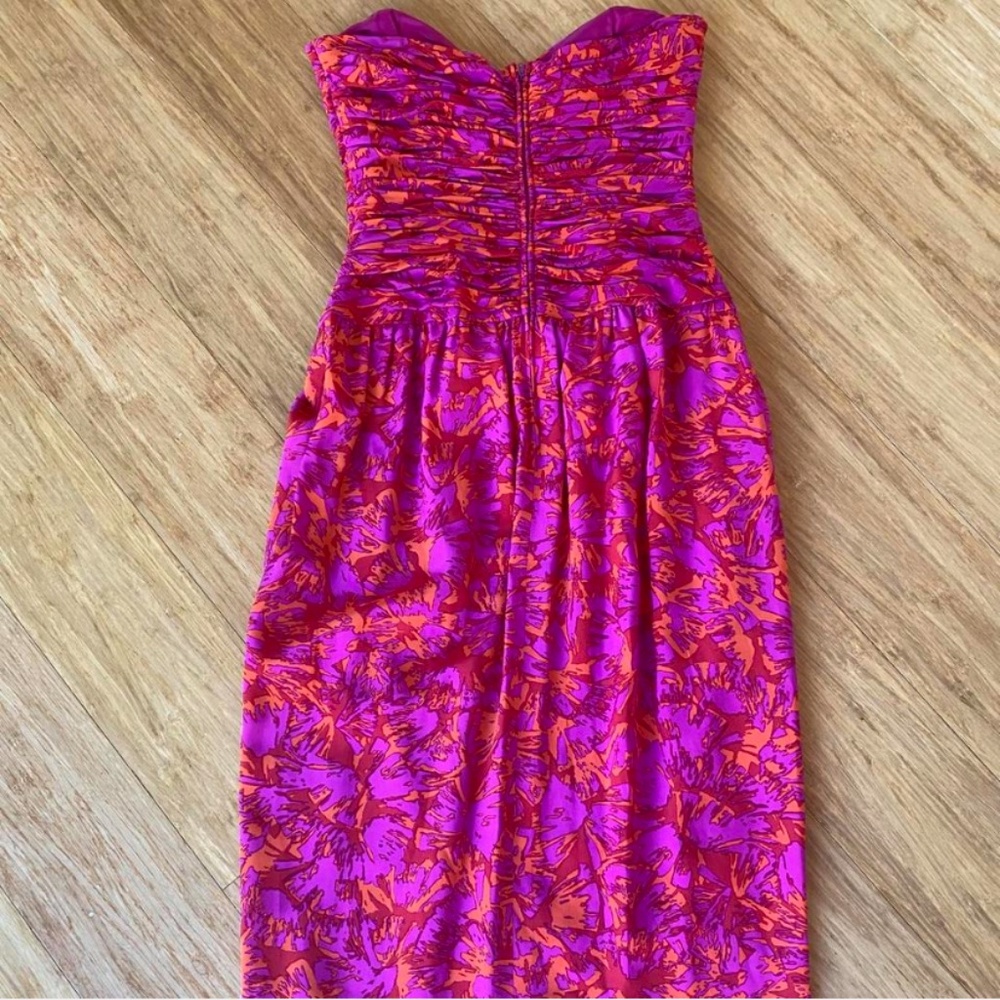 Silk Studio Strapless fuschia printed floral midi dress - Picture 2 of 4